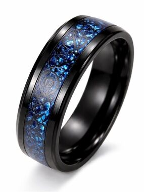 Black Stainless Steel Ring Blue Inlay Celtic Knot Band